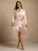 [Pink] SilkSilky  Pure Silk Collar Women's Robe 006,