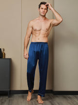 [Dark Blue] SilkSilky  Pure Silk Mens Sleep Bottoms 003,