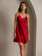 [Wine] SilkSilky  Spaghetti Strap V Neck Dress 003