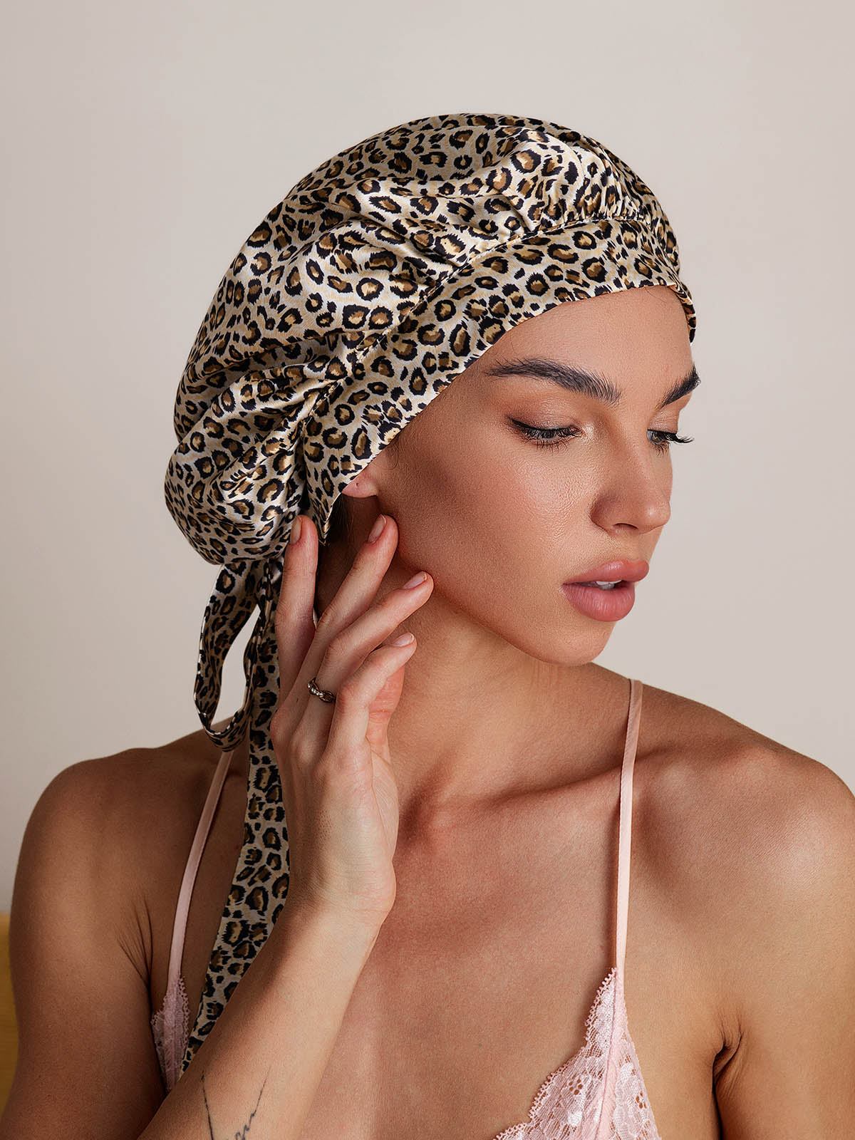 [Leopard] SilkSilky  Pure Silk Sleep Cap 001