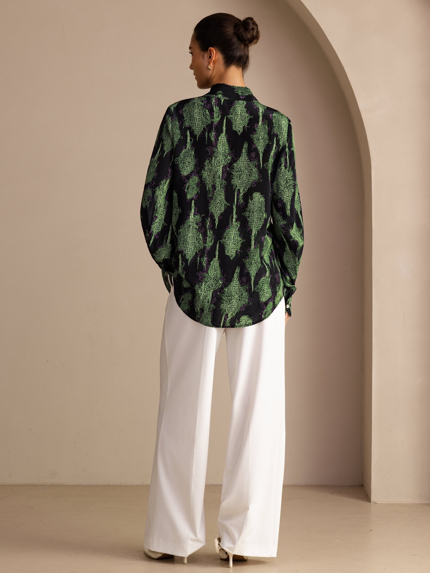 [Black Moss] SilkSilky Long Sleeve Lapel Collar Blouse 002