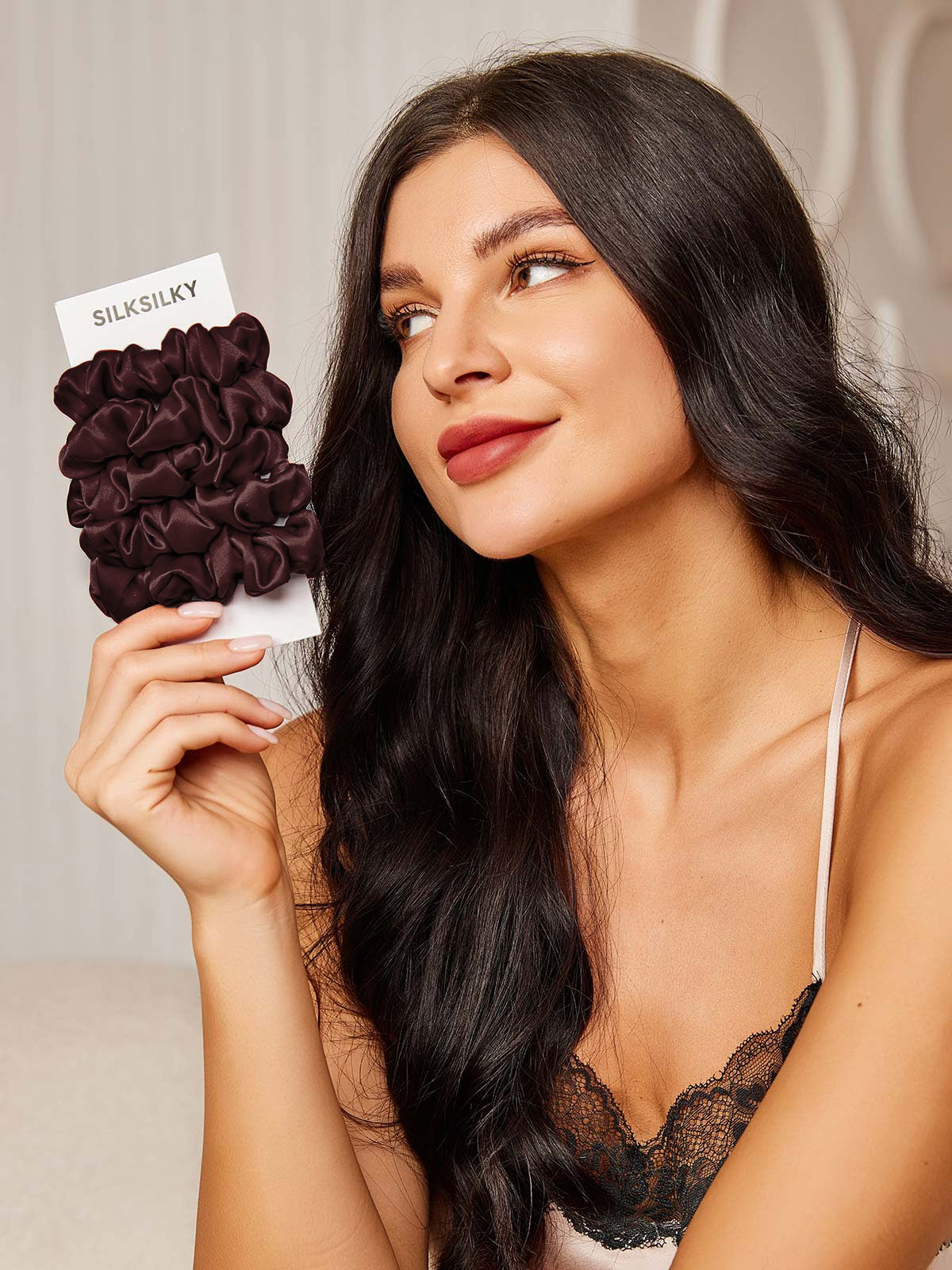 [Brown] SilkSilky  19Momme Pure Silk Scrunchie 001