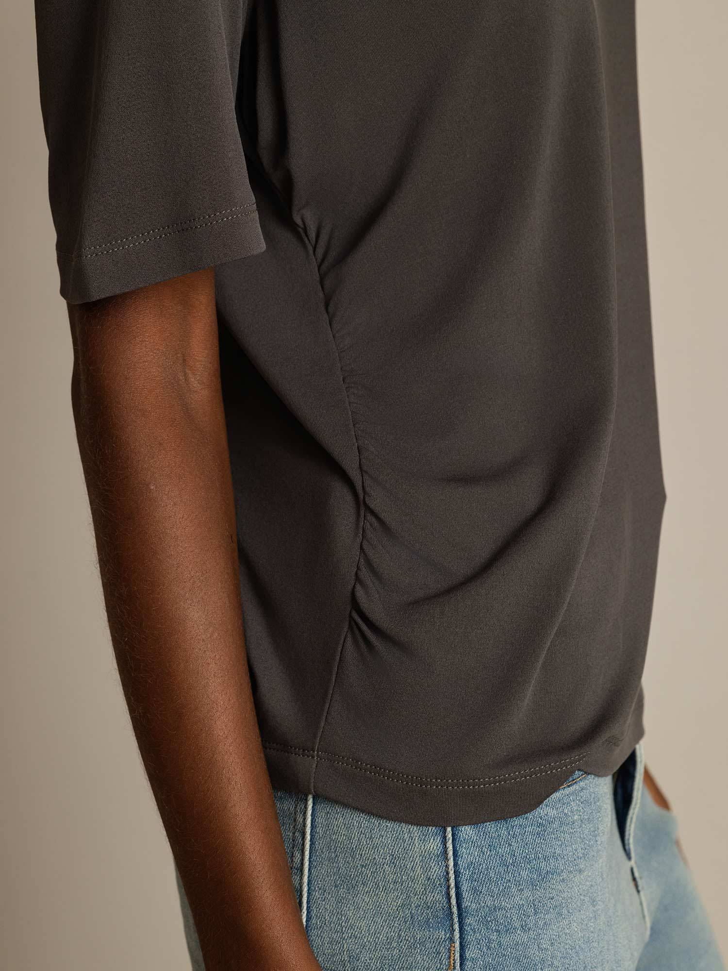 [Gray] SilkSilky Pure Silk V Neck Women's T-Shirt 005