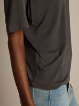[Gray] SilkSilky  100% High-Twist Silk Jersey Short Sleeve V Neck Women's T-Shirt 005