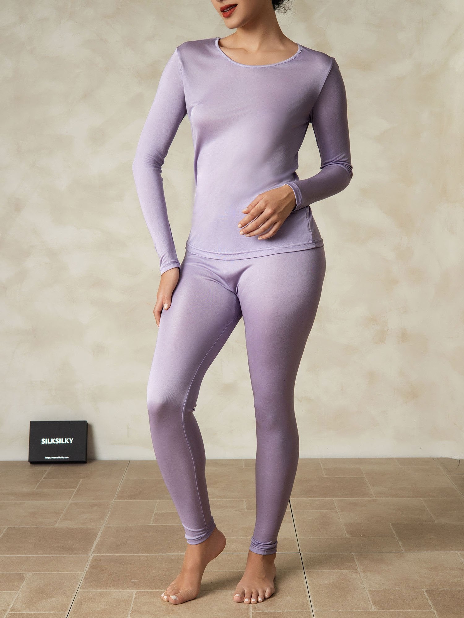 [Purple] SilkSilky Silk Round Neck Women's Pajamas 004