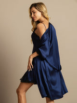 [Dark Blue] SilkSilky  Half Sleeve V Neck Nightgown&Robe Set 002