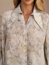 [Sage Blossom] SilkSilky Long Sleeve Lapel Collar Blouse 005