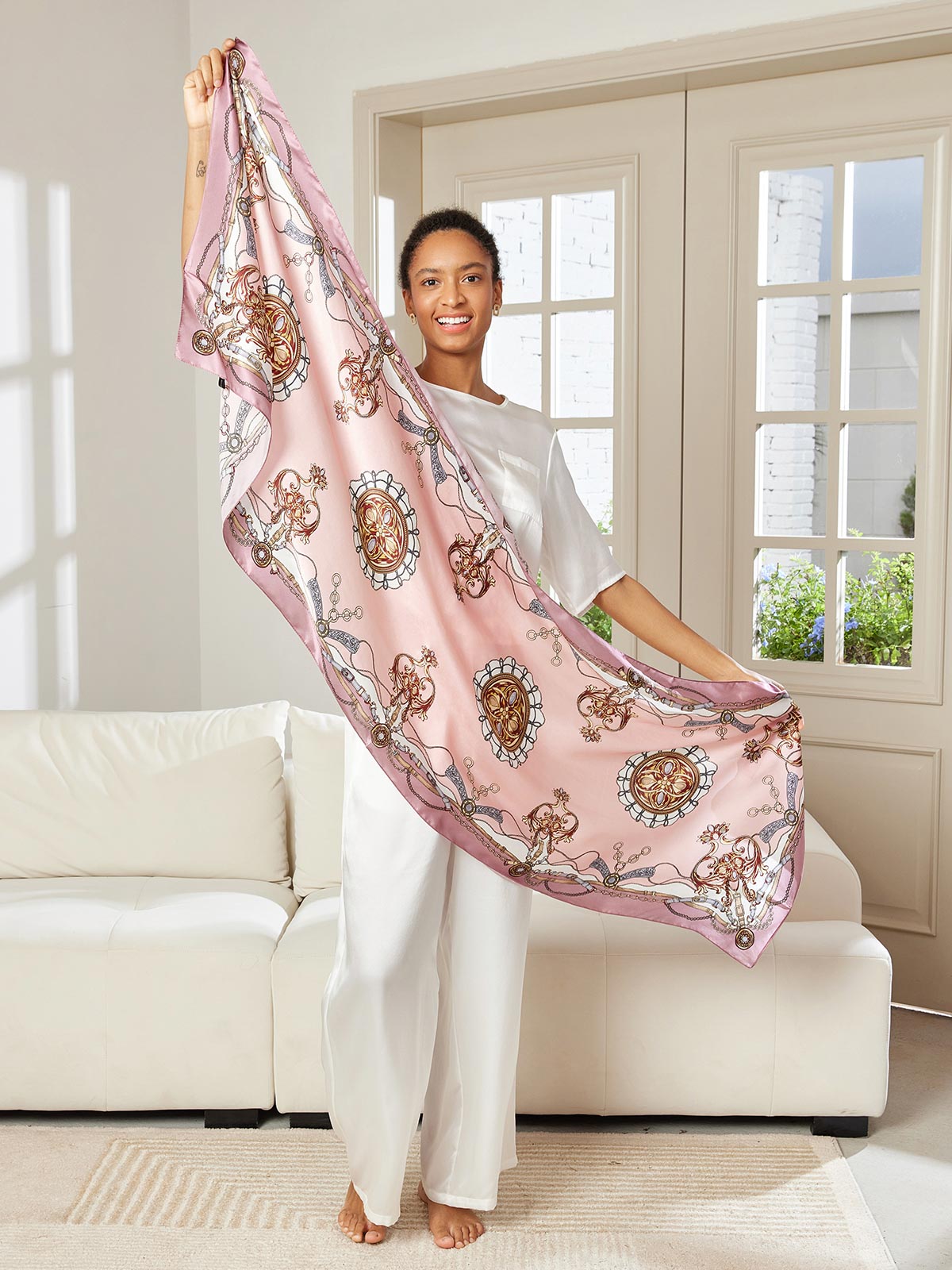 SilkSilky US Pure Silk Scarf Pink 004