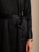 [Black] SilkSilky Long Sleeve Lapel Collar Dress 003