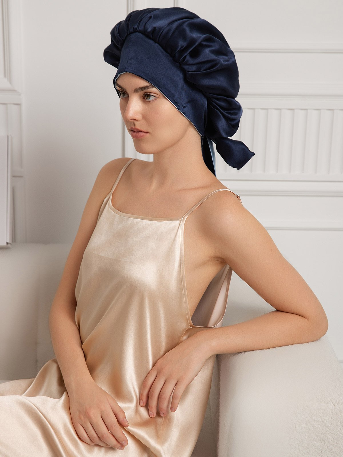 SilkSilky  Pure Silk Sleep Cap DarkBlue 004