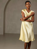 SilkSilky  Pure Silk Sleeveless V Neck Nightgown Yellow 004