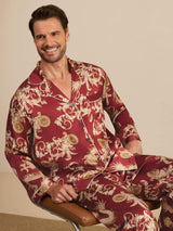 [Wine Dragon] SilkSilky  Long Sleeve Notch Collar Men's Pajamas 007