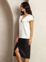 [White] SilkSilky  Cap Sleeve Round Neck Women's T-Shirt 002