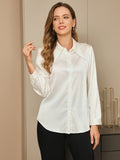 SilkSilky US 19Momme Silk Blend Long Sleeve Collar Women's Shirt White 005