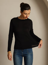 [Black] SilkSilky Pure Silk Round Neck Women's T-Shirt 003