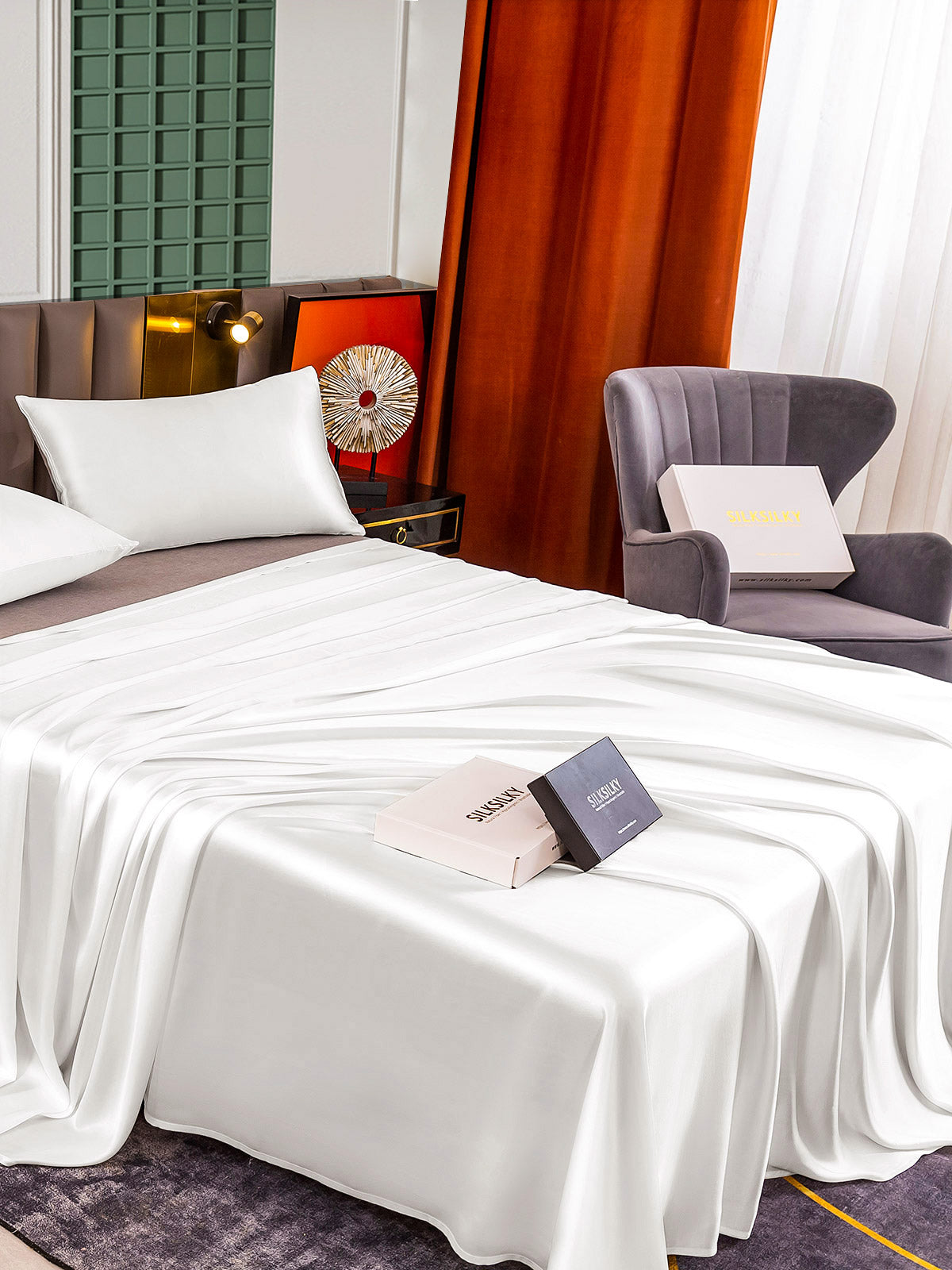 [White] SilkSilky  25Momme Pure Silk Bedding Set 004