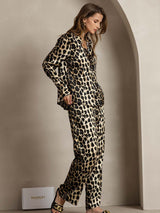 [Leopard] SilkSilky  19Momme Silk Lapel Collar Women''s Outfit Sets 004