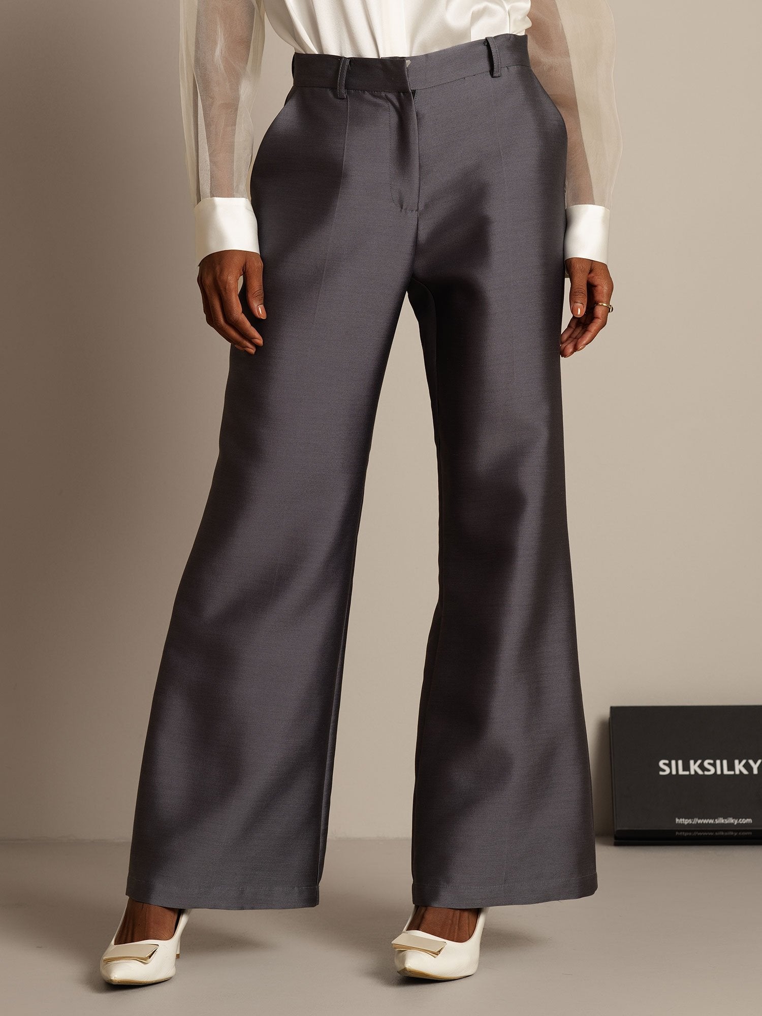 [Gray] SilkSilky  32Momme Silk Womens Pants 005,