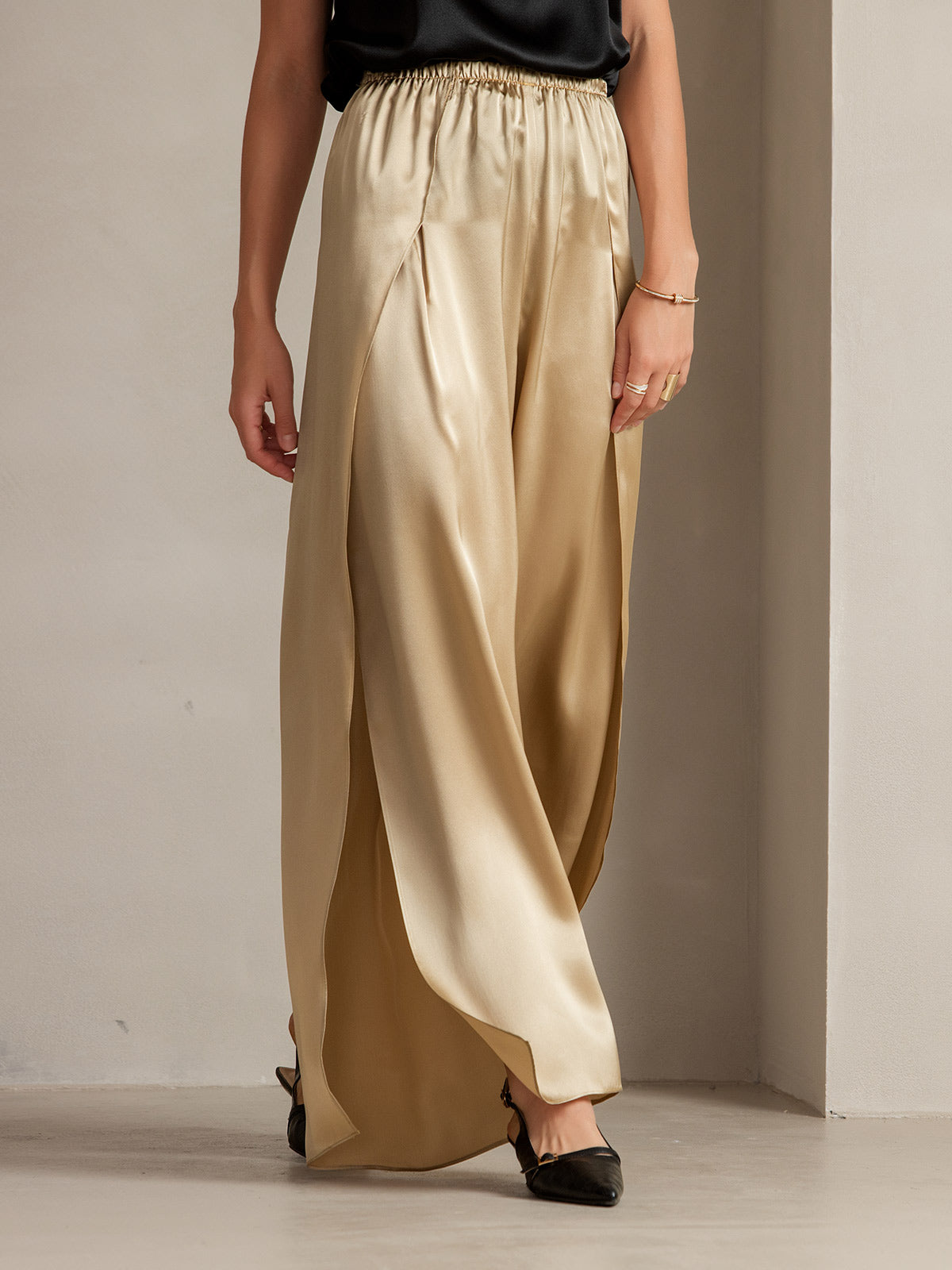 [Champagne] SilkSilky  19Momme Silk Split Women's Pants 010