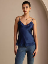 [Dark Blue] SilkSilky Spaghetti Strap V Neck Camisole Top 003
