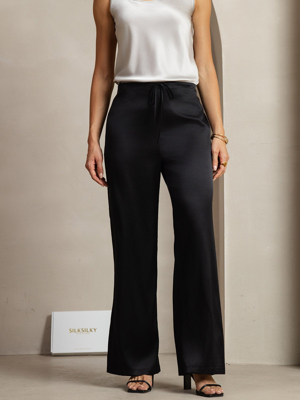 [Black] SilkSilky  19Momme Silk Womens Pants 003