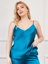 [Teal] SilkSilky  Spaghetti Strap V Neck Plus Size Camisole Top 003