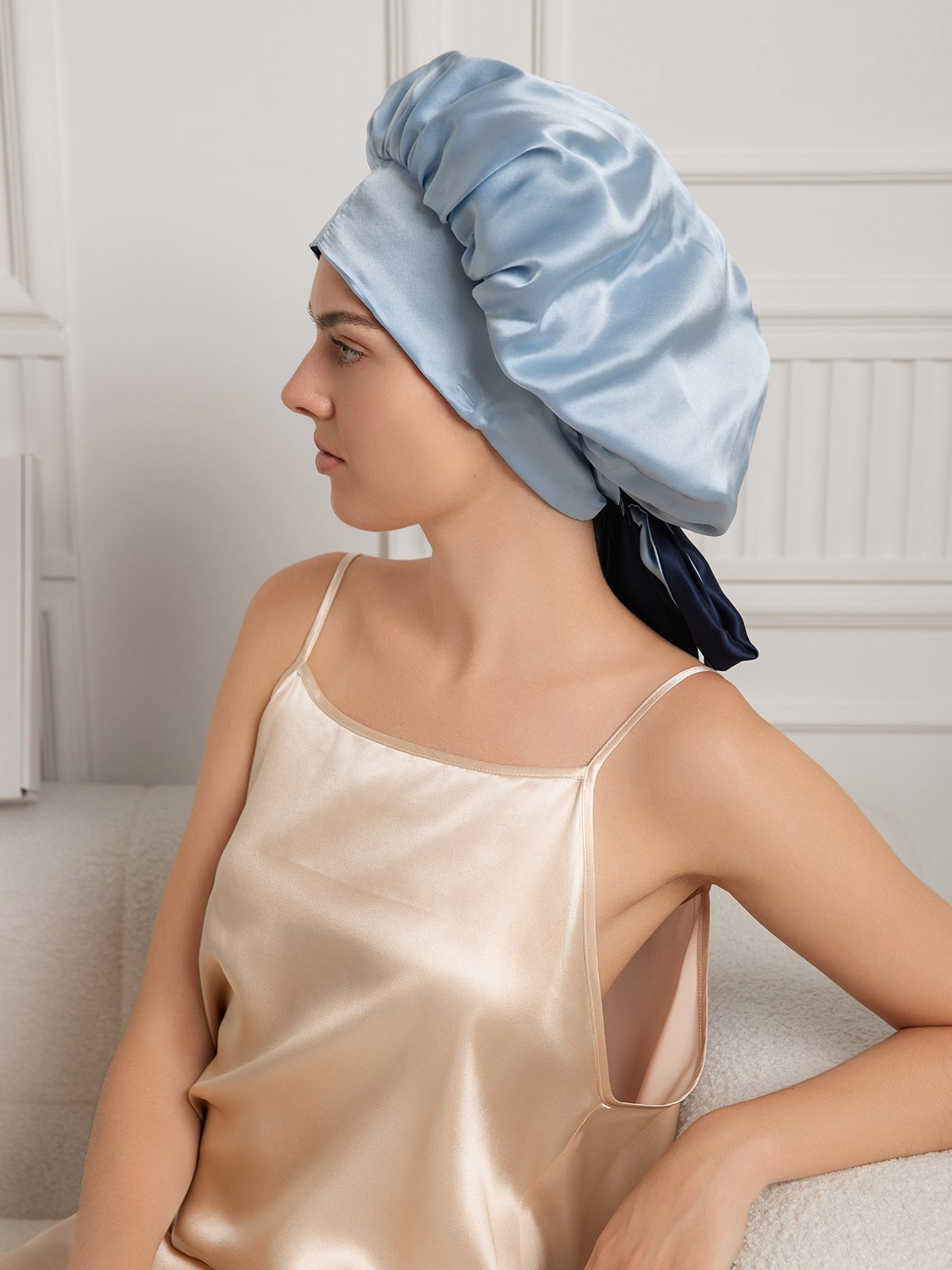 SilkSilky  Pure Silk Sleep Cap DarkBlue 007