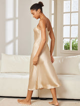 [Champagne] SilkSilky  Spaghetti Strap V Neck Nightgown 002