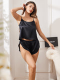 SilkSilky US Pure Silk Sleeveless Round Neck Camisole Set Black 004