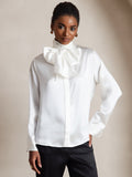 SilkSilky US19MommeSilkBlendLongSleeveTieNeckWomen'sShirtWhite003