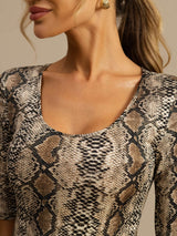 [Snakeskin] SilkSilky 100% Silk Jersey Half Sleeve Scoop Neck Women's T-Shirt 006