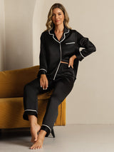 [Black] SilkSilky  Long Sleeve Notch Collar Women's Pajamas 008