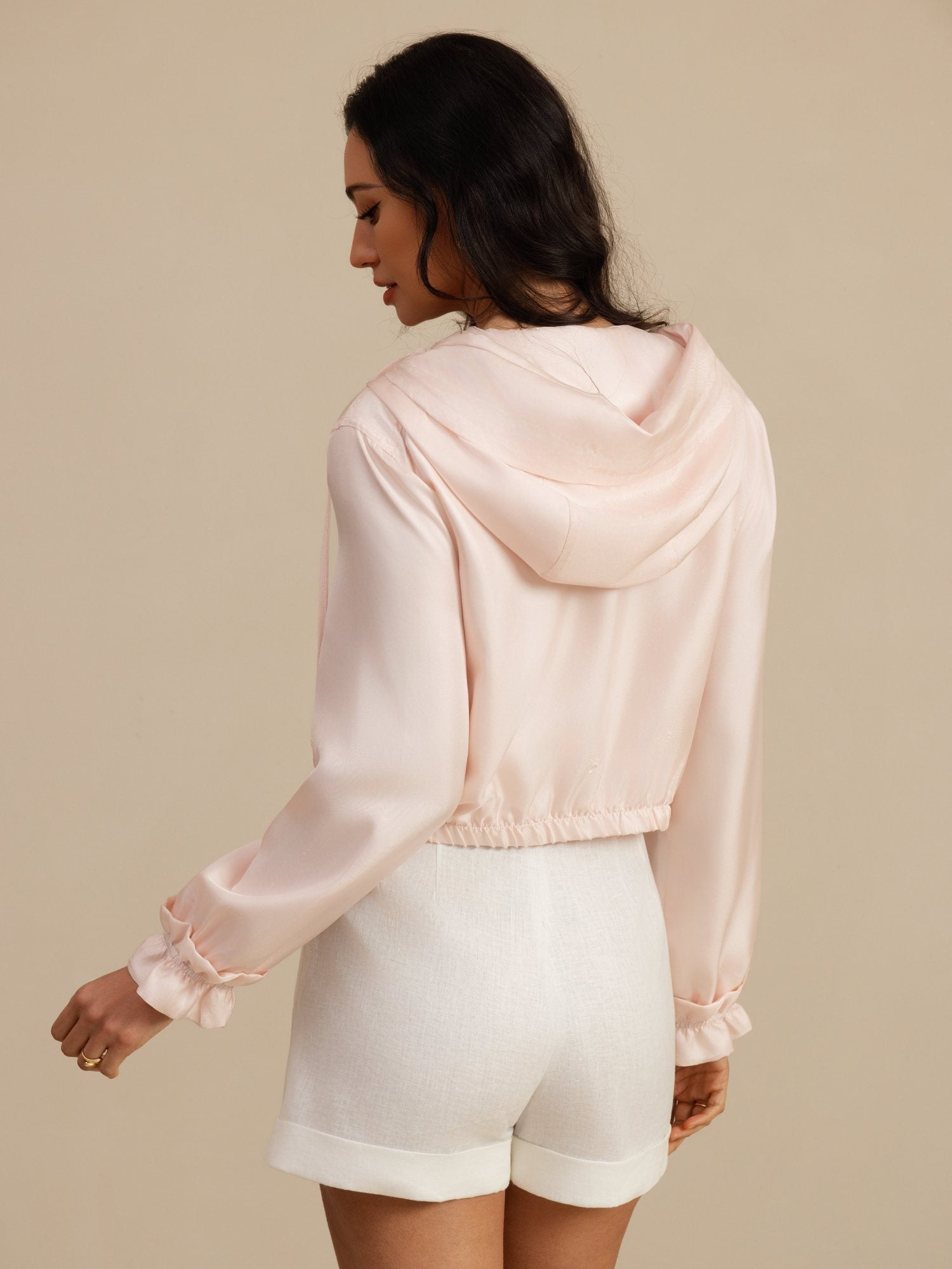 [Pink] SilkSilky 18Momme Silk Satin Surah Long Sleeve High Neck Women's Outerwear 002