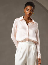 [Pink] SilkSilky  Long Sleeve Lapel Collar Women's Shirt 001