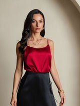 [Wine] SilkSilky  19Momme Stretch Silk Charmeuse Spaghetti Strap Scoop Neck Camisole Top 004