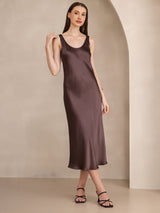 [Coffee] SilkSilky  Sleeveless Scoop Neck Dress 005