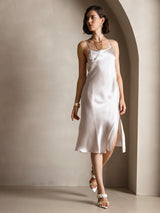 [Beige] SilkSilky  Spaghetti Strap Scoop Neck Dress 004