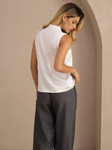 [White] SilkSilky Sleeveless Tie Neck Camisole Top 002