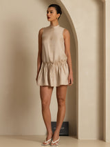 [Tan] SilkSilky  Sleeveless Stand Collar Dress 006