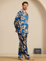 [Navy Dragon] SilkSilky  Long Sleeve Notch Collar Men's Pajamas 005