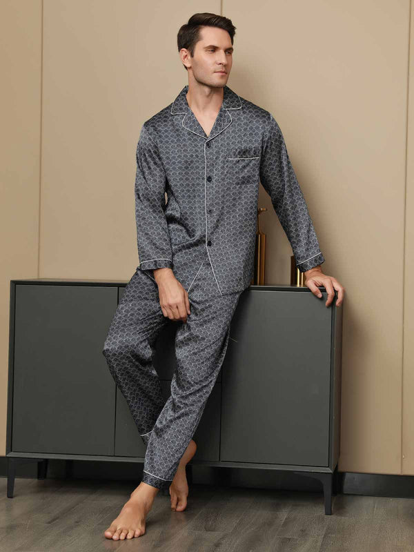Luxurious Silk Men‘s Printed Pajama Set