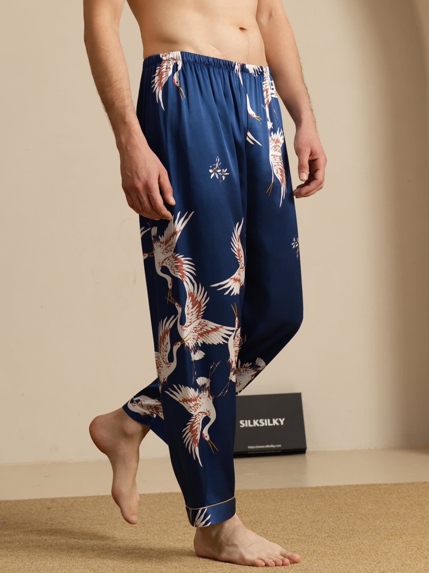 [Dark Blue] SilkSilky 19Momme Mens Sleep Bottoms 004