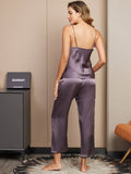 SilkSilky US Pure Silk Sleeveless V Neck Camisole Set PurpleGray 002