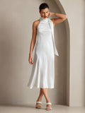 SilkSilky US 19Momme Silk Blend Sleeveless Tie Neck Dress White 007