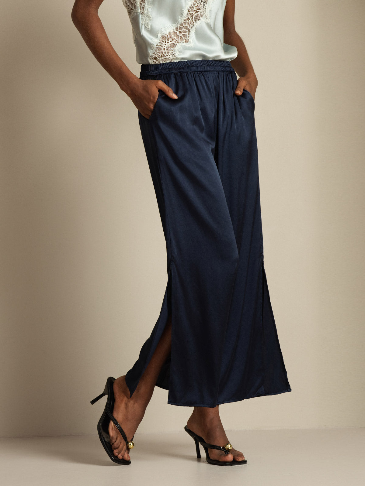 [Dark Blue] SilkSilky  19Momme Silk Split Women's Pants 004