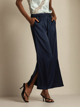 [Dark Blue] SilkSilky  19Momme Silk Split Women's Pants 003,