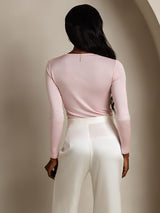 [Coral Pink] SilkSilky  Silk Jersey Long Sleeve Round Neck Women's T-Shirt 002