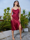 SilkSilky US 19Momme Pure Silk Sleeveless Cowl Neck Dress Wine 005