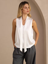 [White] SilkSilky Sleeveless Tie Neck Camisole Top 003