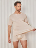 SilkSilky  Silk Knitted Short Sleeve Round Neck Men's T-Shirt Beige 003